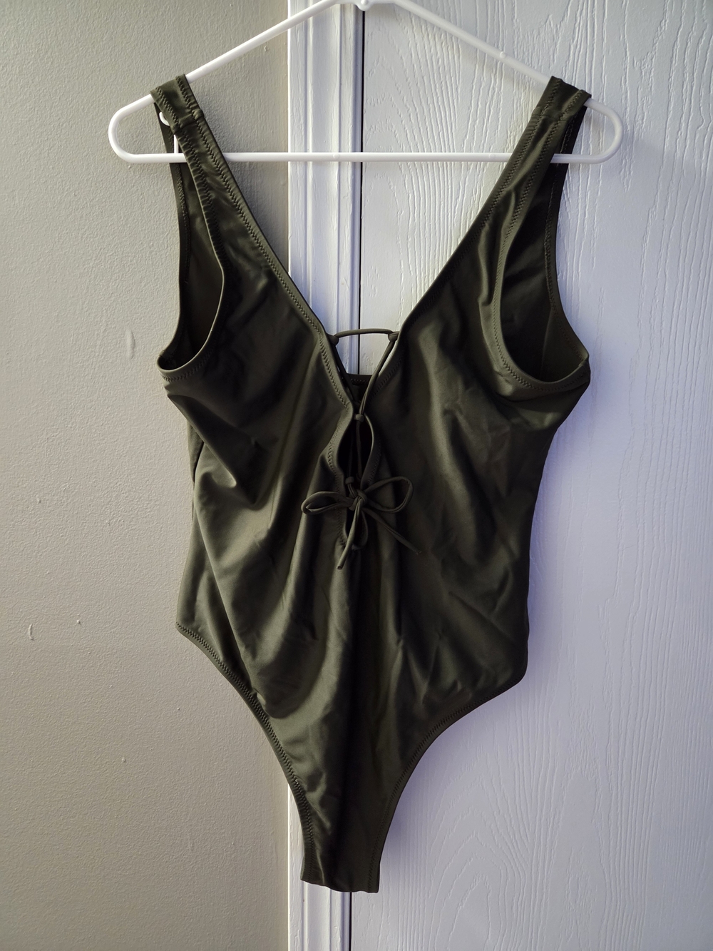 Kids Olive Green One-Piece Swimsuit with Front Tie